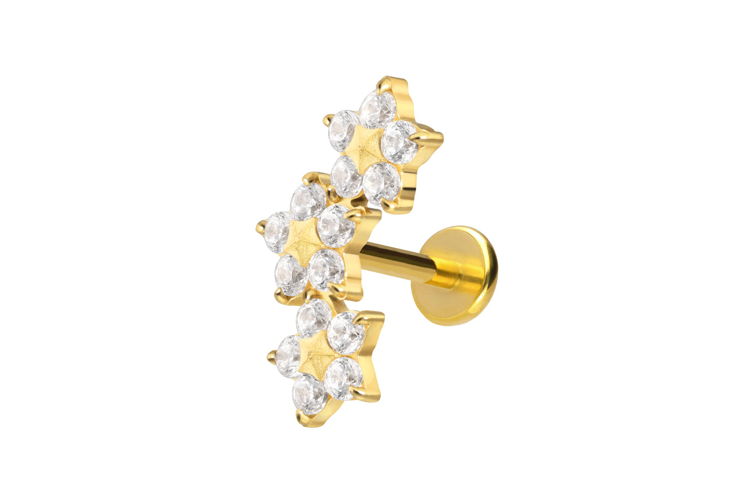 Titan Labret Piercing mit Push Fit 3 KRISTALLBLUMEN